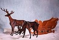 CRIB FACTORY Dark Rosewood Finish Four Deers with Santa Sleigh (57cm Height) Plywood | Christmas Outdoor Decoration