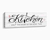 Kas Home Kitchen Decor Rustic Farmhouse Kitchen Wall Decor The Heart of The Home Quotes Canvas Prints Kitchen Sign with Wood Frame for Home Dining (White - kitchen, 5.5 x 16.5 inch)