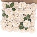 MACTING Artificial Flower Rose, 30pcs Real Touch Artificial Roses for DIY Bouquets Wedding Party Baby Shower Home Decor (Cream)