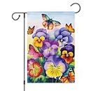 Louise Maelys Welcome Spring Garden Flag 12x18 Double Sided Vertical, Burlap Small Butterfly Pansy Floral Hello Garden Yard House Flags Outside Outdoor House Spring Summer Decoration (ONLY FLAG)