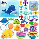 Chennyfun Conjunto Juguetes para Baño, 32 Piezas Baby Bath Toys Incluye Pato de Goma, Tortuga, Delfín, Barcos de Plástico, Conjunto Juguetes para Niños Pequeños de 1, 2, 3, 4, 5, 6 Años