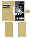 ACM Leather Window Flip Wallet Front & Back Case Compatible with Zte Axon 7 Mobile Cover Golden
