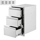 BuoQua Outdoor Kitchen Drawer 19 x 26 x 14.8 Inch Stainless Steel BBQ Island Storage Drawer with Chrome Handle Triple Access Drawer Flush Mount Sliver Double Access Drawer, Multicolour