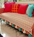 WWW.THROWPILLOW.IN Tangerine Orang Aztech Pattern Sofa Cover Tassels: Thick Fabric Five Seater Furniture Cover, Scratch Resistant, Washable: Seat Protection -Set of 3 Seat Covers- Fits: 3+1+1 Seater