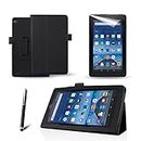 MOFRED® New Amazon (Kindle) Fire 7" Black Case - Slim Fit Folio Premium Leather Standing Case for the Amazon Fire 7 inch Display Tablet (5th Generation)