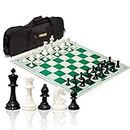 Kids Mandi® Tournament Chess Set, 20" Foldable Chess Board with 2 Extra Queens | Super Heavyweight Chess Board - Classic Staunton Pieces