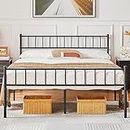 Yaheetech Double Metal Bed Frame 4ft6 Modern Style Bed Frame with Headboard and Footboard, Solid Slatted Base Black