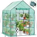 57.5" x 57" x 76" Greenhouse for Outdoors with Observation Windows, Ohuhu Large Walk-in Plant Greenhouse, 3 Tiers 12 Shelves Stands Green House with Ground Pegs & Ropes for Stability, 4.8x4.8x6.3 FT