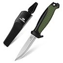 Mossy Oak Fixed Blade Outdoor Knife with Sheath, 4-inch Stainless Steel Drop Point Blade, Outdoor Knives for Hunting, Fishing, Camping (Military Green)