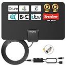 TV Aerial - Digital TV Aerial Indoor 250+ Miles Long Range - Amplified HD TV Antenna Indoor for Freeview TV Support 4K 1080P Local TV Channels with Booster & 16.4 ft Coax Cable