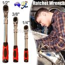 90° Retractable 1/4" 3/8" 1/2" Extending Ratchet Wrench 72T Handle Wrench Tool