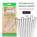 4PK Reusable Clear Glass Drinking Straws Party Straw Cleaning Brush Eco Friendly
