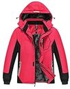 MoFiz Boy's Ski Jacket Windproof Waterproof Thicken Fleece Hooded Warm Winter Snow Snowboarding Coat for Kids DH-Red-Black 14-16 Years