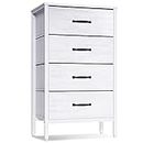 LYNCOHOME White Dresser for Bedroom with 4 Drawers, Storage Cabinet for Closet, Living Room, Nursery, Hallway, Fabric Chest of Drawers for Clothes with Metal Frame, Wooden Board