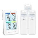 Brifit Thermometer Hygrometer with 3 Sensors, Digital Thermometer Indoor Outdoor with Large LCD Display, Room Thermometer, Wireless Thermometer with ℃/℉ Switch, MIN/MAX Display, for Office, Home,