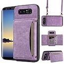 Phone Case For Samsung Galaxy Note 8 Wallet Cover with Crossbody Shoulder Strap and Leather Credit Card Holder Pocket Slim Stand Cell Accessories Mobile Flip Purse Note8 Not S8 Gaxaly Girls Purple