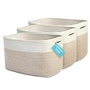 OrganiHaus Toy Storage Bins 3-Pack | Cotton Rope Basket for Storage | Woven Baskets for Storage | Decorative Baskets for Storage | Cotton Rope Storage Baskets | Towel Basket for Bathroom - Light Honey