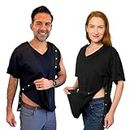 Post Surgery Shirt with Discreet Left & Right Side Snap Access, Black, Medium