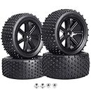 Hobbyfire Pre-Glued OD 3.35" 12mm Hex Wheels Rims and Rubber Tires for Traxxas Bandit VXL Wltoys 144001 Losi Redcat HSP HPI 1/10 Scale Off Road Buggy, Set of 4