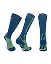 DANISH ENDURANCE Graduated Compression Socks, 21-26mmHg, Breathable & Moisture-Wicking, for Men & Women, Blue/Neon Yellow, Large