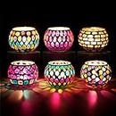 Toptime Tea Light Candle Holders, Set of 6 Mosaic Glass Candle Holder Coloured Tealight Holders, Romantic Votive Candle Holder Handmade Round Candle Holders for Party, Wedding, Christmas Day