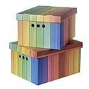 SOFTILLO Pack of 2 Decorative Storage Boxes With Lids Home Office Bedroom Wardrobe Box Organiser Archive Box with Lid Multi-Use General Storage Archive Box with Lid Stylish Set Large Rainbow
