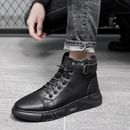 Spring New Men's Leather Martin Boots British Velvet High Top Warm Casual Shoes