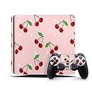 ZOOMHITSKINS PS4 Slim Skins, 2 Controller and 1 Console Vinyl Stickers, Cherries Fruit Tropic Rose Crimson Ruddy Fresh Blooming Pinky, Durable, Bubble-Free, Goo-Free, Made in Canada