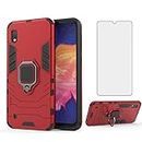 Samsung Galaxy A10 Phone Case with Tempered Glass Screen Protector,360 Degree Rotation Ring Kickstand and Magnetic Silicone TPU+PC Dual Layer Protective Slim Holder Cover for GalaxyA10 A 10 10A Red