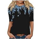 LRMQS Tops for Women Womens Elbow Length Sleeve Tops 2024 Spring Summer Floral Print Crew Neck T-Shirts Blouses Trendy Boho Clothes peime Your Orders qvc