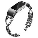 Valchinova Metal Bracelet for Fitbit Charge 2 Band Replacement Women Fitness Tracker Strap Watchband Wristband (Black)