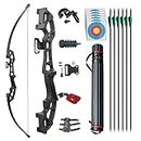 D&Q 51" Archery Takedown Recurve Bow and Arrow Set 30lb/40lb Right Hand Longbow Kit for Adult Beginner Outdoor Training Hunting Shooting(Black, 30lb)