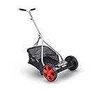 Sharpex Push Manual Lawn Mower with Grass Catcher | 16-Inch Reel Lawn Mower with 27 litres Grass Catcher | 4 Height Adjustment | Grass Cutter Machine for Home Garden and Yard (Black - Red)