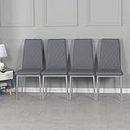 Panana Faux Leather Diamond High Back Dining Chairs Set Black Metal Leg Padded Seat Kitchen Chair (Gray, 4)