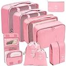 NEAGLORY 9 Set Packing Cubes for Travel, Luggage Suitcase Organizer, Lightweight Organizers with Shoe Bag, Electronics Bag, Compression Packing Cubes, Cosmetics Bag, Makeup Underwear Bra Travel Bags, Travel Accessories Bags Made with Wearable Waterproof Fabric, Pink