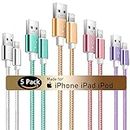 HKYUSHINE iPhone Charger Cord, 5Pack (3/3/6/6/10ft) Lightning Cable, MFi Certified Nylon Braided Apple Charger Cable, Phone Chargers for iPhone 14 13 12 11 Xs Max XR X 8 7 6s Plus, for iPad, Airpods