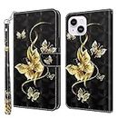 Asdsinfor for iPhone 15 Plus Case,iPhone 15 Plus 6.7'' Wallet Case Credit Cards Slot Kickstand Magnetic Shockproof Flip Protection Case for iPhone 15 Plus Golden Butterfly BX