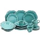 Elama Scalloped Round Stoneware Elegant Dinnerware Dish Set, 20 Piece, Turquoise