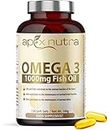 Omega 3 Capsules High Strength 1000mg - Omega 3 Fish Oil Capsules with 330mg EPA & 220mg DHA - Fish Oil Omega 3 Supplement - 4 Month Supply Easy to Swallow - Made in The UK by Apex Nutra