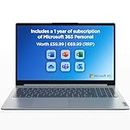 Lenovo IdeaPad 1 Laptop | 15 inch Full-HD (1080p) Display | Intel Celeron N4020 | 4 GB RAM | 128 GB SSD | Windows 11 Home S | Cloud Grey | Microsoft 365 Personal