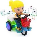 Goyal's Bump & Go Girl Toy with Flashing Lights Music Sound Automatic Riding 360° Rotation Entertainment for Kids Both Boys and Girls, Assorted Multicolor (Stunt Bicycle Girl)