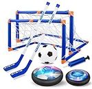 OSTOYS Kid Toys Hover Hockey Soccer Ball Set with 3 Goals, Rechargeable Floating Air Soccer Ball with Led Light and Foam Bumper, Indoor Outdoor Sport Games Toys Gifts for Boys Girls