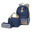 Blue Backpacks Set for Teen Girls Boys, School Bookbag with Lunch Box Pencil Case