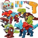 LOYUEGIYO Take Apart Dinosaur Toy,Educational Building Dinosaur Toy for 3 4 5 6 7 Year Old Kid Boy Girl,STEM Toy Birthday Gift Children Learning Construction Toy(1 Electric Drill&4 Hand Drill Tools)
