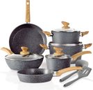 12 Pieces Kitchen Pots & Pans Set Nonstick Cookware Set Granite Coated with Lids