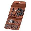Manicure Pedicure Set 16 Pieces Stainless Steel Nail Clipper Professional Personal Care Tool with Leather Case, Gifts for Men/Women (Brown)