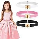 Firtink 3Pack Girls Elastic Belts, Adjustable Stretch Belts with Heart Buckle for Boys Girls, Cute Heart Belt for Kids Toddler, Multicolored, One Size