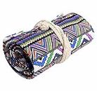 Colourful Ethnic Pencil Roll Writing Case Roller Case Pen Holder Artist Case Made of Canvas Linen Fabric for Pens Brushes Makeup Stationery etc, Colourful (72 eyelets), One size, Pen roll.