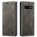 LOLFZ Wallet Case for Samsung Galaxy S10 Plus, Magnetic Flip Leather Case with RFID Block Card Slots Kickstand Shockproof Protective Cover Compatible with Galaxy S10 Plus - Coffee Brown