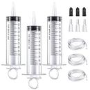 3PCS 100ml Syringe Large Plastic Syringe Measuring Syringe with 3Pcs Catheter Tip and Tube Reusable Liquid Syringe for Fluid Oil Suction Scientific Labs Experiments SFeeding Pets Watering, white